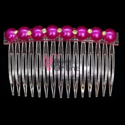 Pieptene din plastic BT027DD Transparent pentru par cu perlute Fuchsia
